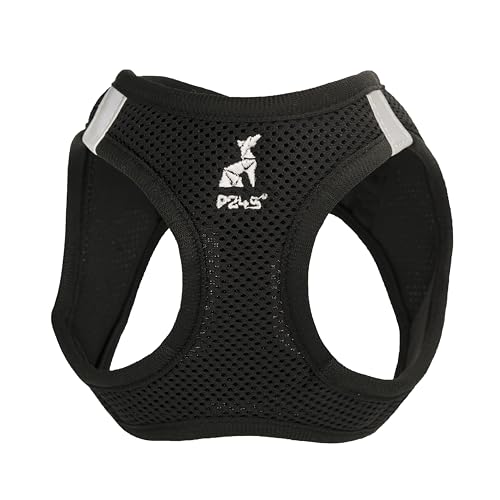 P24S SMART Step-In Hundegeschirr mit Zwei kostenlosen Benutzerdefinierten Patches Klettsticker Wunschlogo für kleine Hunderassen mit Digital Dogtag Service (Schwarz, XS (Brust: 40-48 cm))