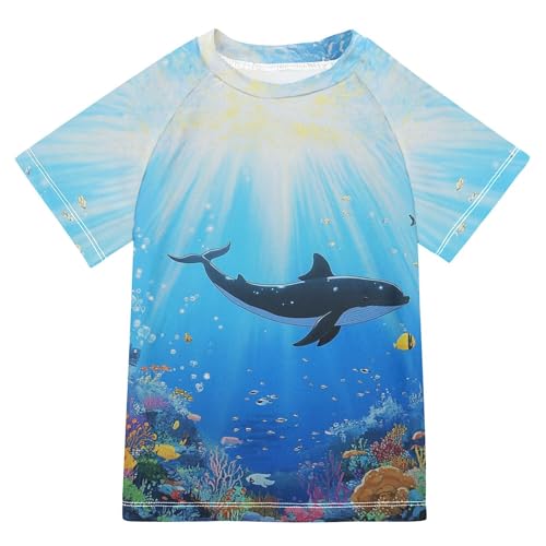 Cartoon Whale Jellyfish Corals Girls Bathing Suit UV Protection Kids Rash Guard Swimsuit Girls Swimwears Sweatshirt for Youth Boys 5-6T