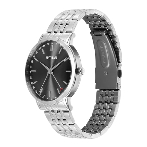Image of Titan Elegance Analog with Date by Hand and Dark Grey Dial Stainless Steel Strap Watch for Men - 90202SM01