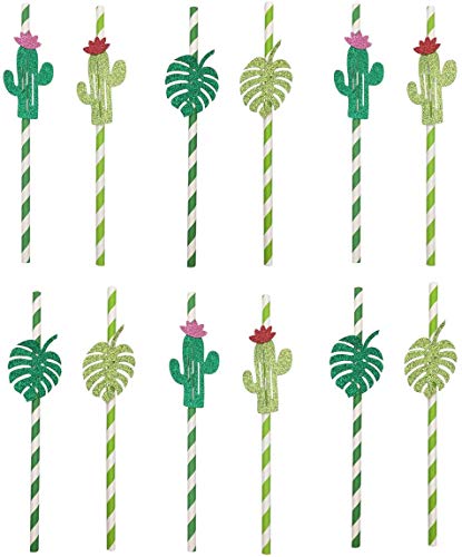 10 Pitillos desechables de papel con hojas cactus y monstera miniatura 1