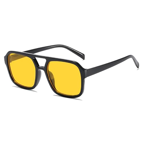 Óculos de Sol Retrô Quadrado Vintage Unissex Estilo Influencer Proteção UV400 Lentes Espelhadas Leves Confortáveis para Homens e Mulheres (Amarelo)