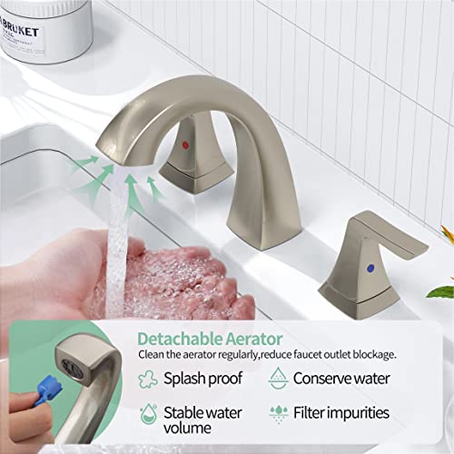 Bathroom Faucets, Brushed Nickel Bathroom Faucet For Sink 3 Hole - 2 Handles Bathroom Sink Faucet With Pop Up Drain Assembly And 2 Water Supply Lines Faucets For Rv Bath Vanity #TOP1