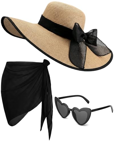 Set de playa 3 piezas mujer sombrero de paja