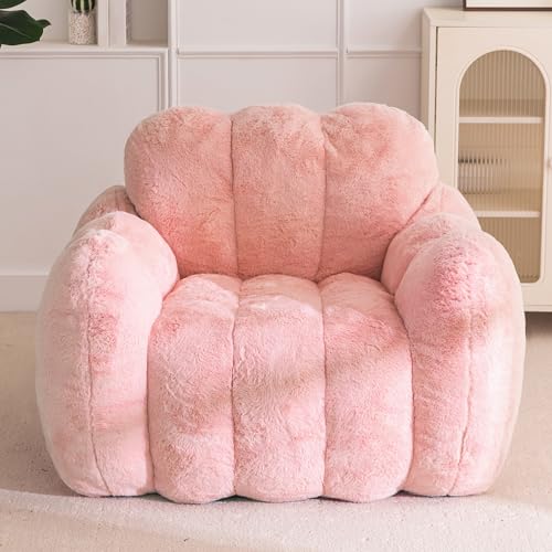 Image of MAXYOYO Bean Bag Chair, Cloud Shaped Bean Bag Sofa for Adults, Soft Stuffed Lazy Floor Sofa with Supportive Filling, Comfy Single Couch for Living Room, Bedroom, Apartment, Pink