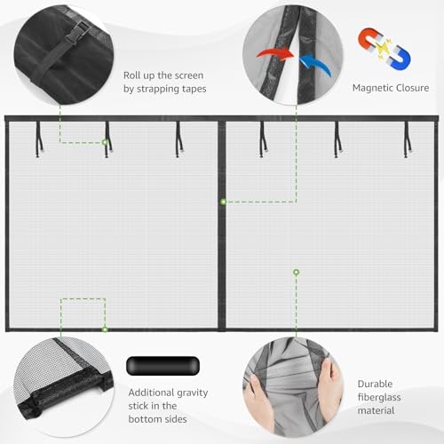 Image of Garage Door Screen - 1 Car 9x8Ft Magnetic Closure Heavy Duty Weighted Bottom Screen Self Sealing Fiberglass Mesh Retractable Net-Easy Assembly&Pass-Through(Black)