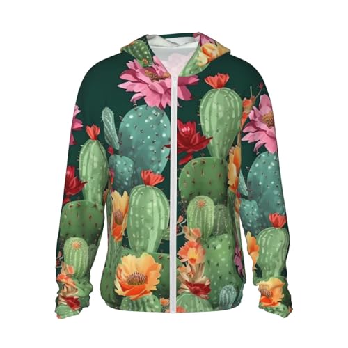 UPF 50+ Light Jacket Full Zip Sun Protection Hoodie for Women Men Long Sleeve Cactus Floral Bloom Sun Shirts