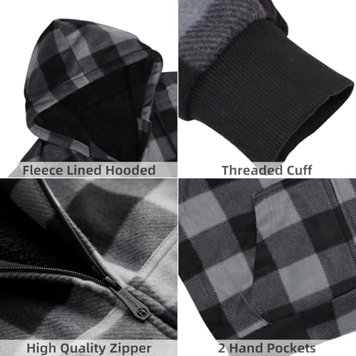Image of LeeHanTon Mens Flannel Jackets Sherpa Lined Fleece Zip Up Winter Warm Workout Plaid Sweatshirt with Hood