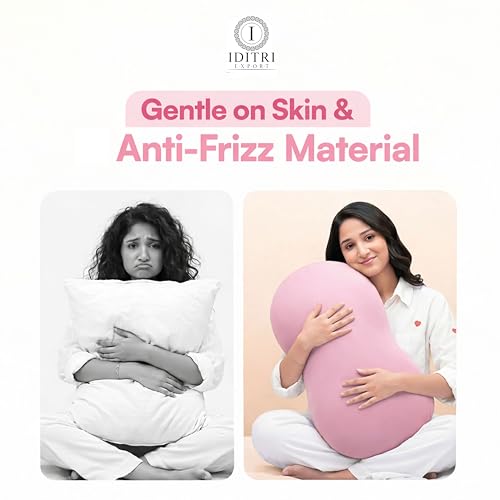 Image of Soft Cuddle Pillow, Breathable Material for Cooler Sleep, Ergonomic Bean Shape Neck Support Cushion, Stress-Free Relaxing Bedding for Side Sleeper, 23 X 14.9 X 3.8 Inch, Pink