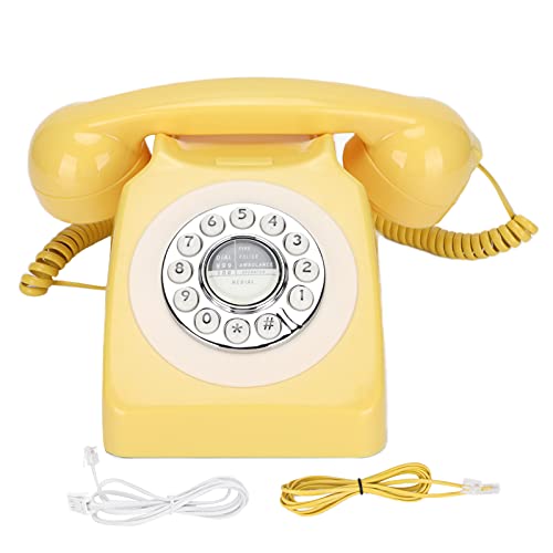 Teléfono fijo retro amarillo con cable y disco moderno miniatura 1