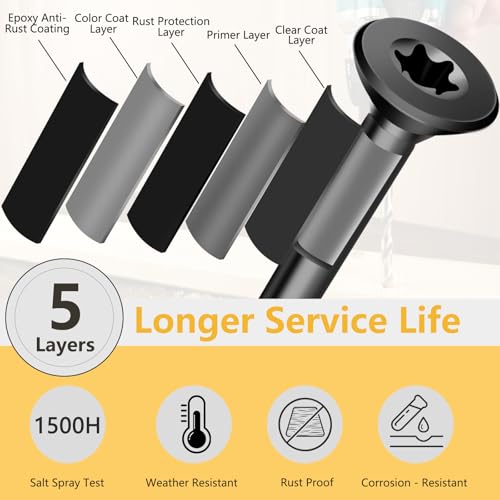 Image of Deck Screws 1-1 /2 Inch, Wood Screws #8x1-1 /2 inch, 140 Pcs Black | Rust Resistant Epoxy Coated, Outdoor Wood Screws, Torx Screws Exterior Fence Screws, T25 Star Bit Included 1 lbs