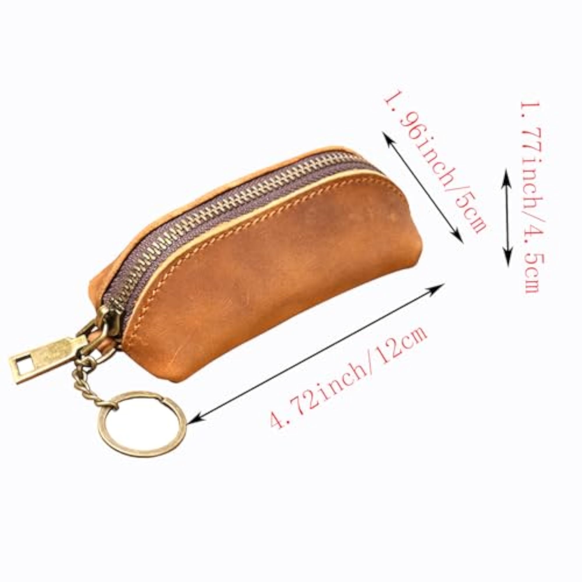 Genuine Leather Zipper Coin Pouch, Brown