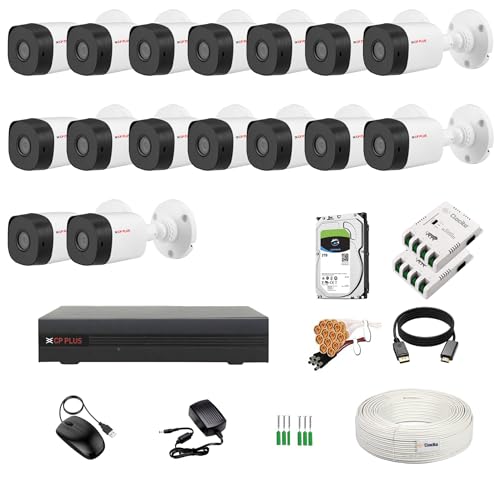 Image of CP Plus 16 Channel DVR with 2.4MP 16 Bullet Cameras (Day /Night Vision) + 2TB HDD + Copper Cable Roll (1+3) + 8 CH Power Supply 2 Nos + BNC & DC Full Combo Kit