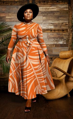 Image of BFFBABY Women's Wrap V Neck Plus Size Maxi Dresses 3 /4 Sleeves Chain Floral Printed Swing Dress with Belt