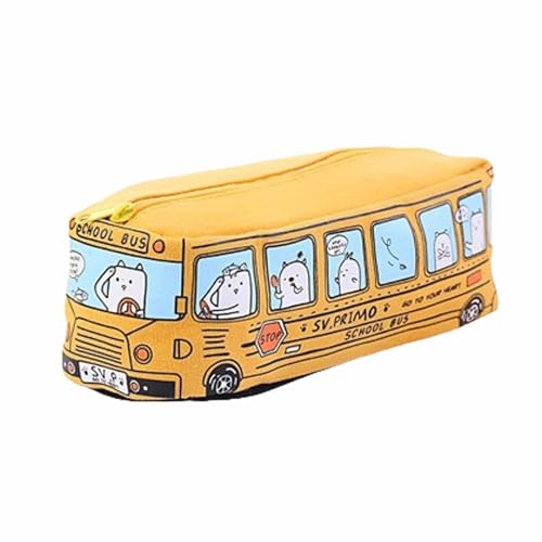 Alip 筆箱 小学生 男の子 ペンケース 車型 大容量筆箱 オシャレキャンバス製のペンケース 男の子 小学生/中学生/高校生 多機能筆箱 おもしろ筆箱 ポーチかっこいい筆箱 筆入れペンポーチ 学校/オフィス 洗濯可能 19*6.5*6cm-イエロー