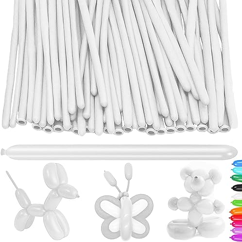 YOUYIKE 100 Pièces Ballon pour Sculpture, Blanc Long Ballons, Ballon a Modeler, Tordus Longs Magiques Ballons en Latex, pour Anniversaire des Enfants, Mariage et Fête