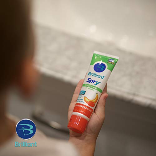 Brilliant Kids Toothpaste Gel By Spry – With Xylitol For Advanced Teeth And Gums Protection – Fluoride Free And Safe If Swallowed, Natural Strawberry Banana Flavor, 1 Count #TOP3