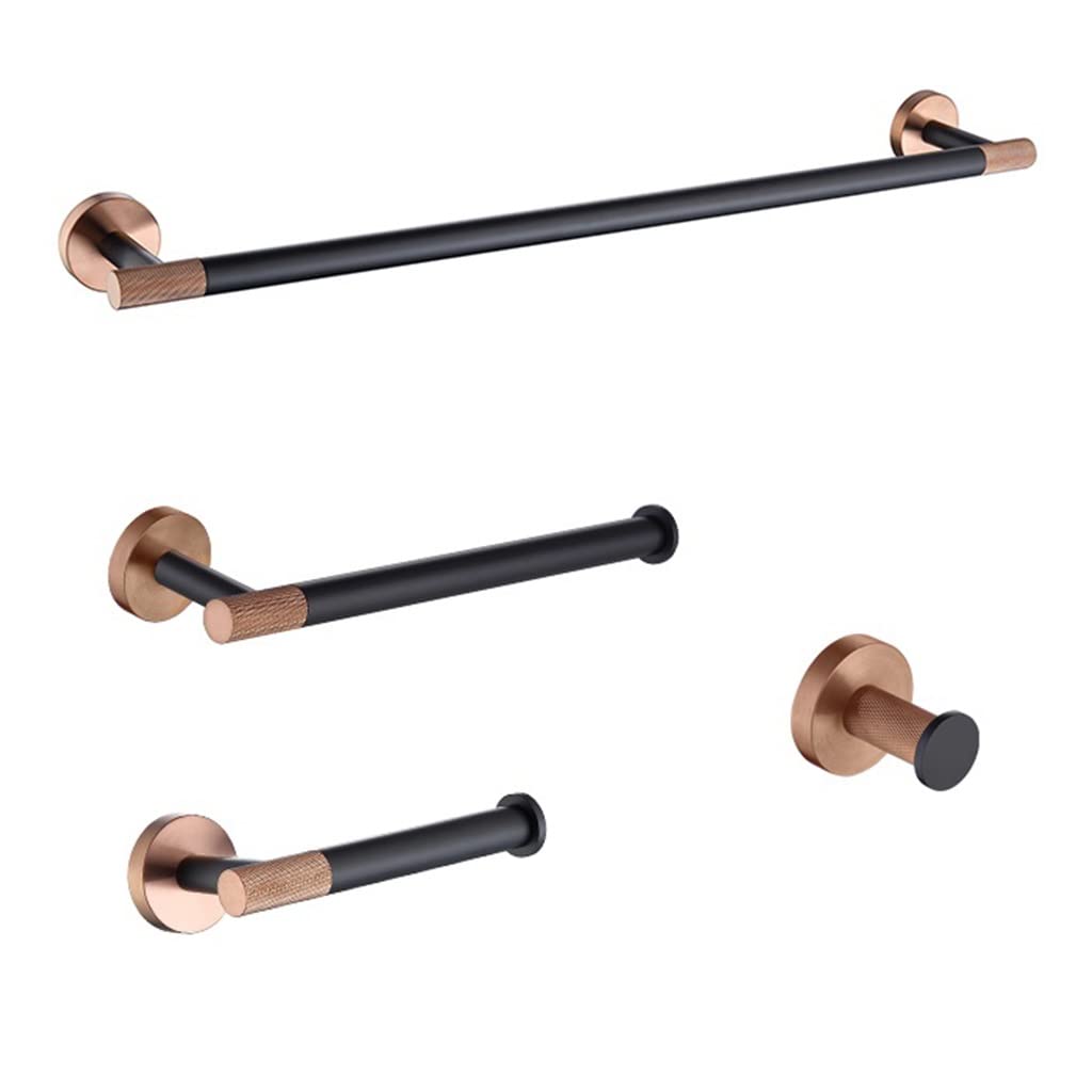 ANNBKA Bathroom Accessory Set Rose Gold Black Bathroom Accessories Hardware Set, Towel Bar Rail Rack, Toilet Paper Holder, Towel Robe Hook, Soap Dish, Toilet Brush(4 Pieces Set)