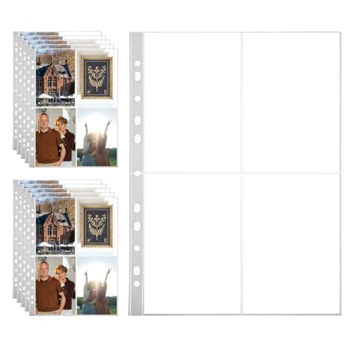 20 Pack Photo Sleeves for 3 Ring Binder 4 x 6 A4 Binder 4 Pocket Photocard Sleeves Plastic Page Protectors Clear Card Sleeve Binders Inserts Trading Card Sleeve Album Refill Pages