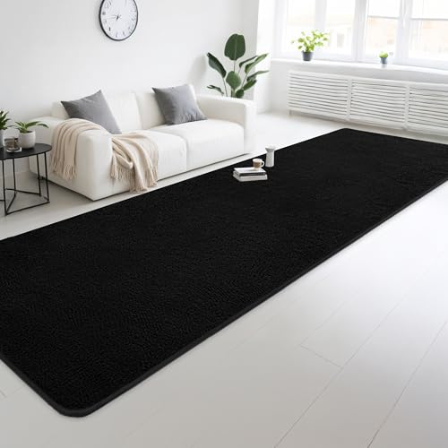 Image of Large Modern Runner Rugs for Living Room Bedroom, 2x6 Feet Black Ultra Soft Thickened Memory-Foam Indoor Rug, Comfy Aesthetic Solid Minimalist Carpets for Girls Boys Nursery Dorm Home Decor