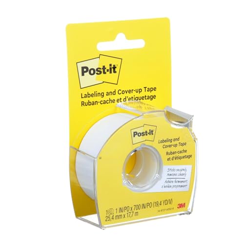 Post-it Labeling and Cover-Up Tape, 1-Inch x 700-Inch Roll – Non-Refillable – Virtually Invisible on Copies – Ideal for Labeling and Corrections