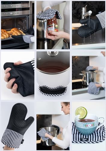 BEZEE Silicone Oven Gloves with Mitts Set of 4 Heat Resistant Gloves for Cooking Non-Slip Pot Holders for Kitchen Premium Stove Mitt – Black - Cosy Home Interiors BEZEE Silicone Oven Gloves with Mitts Set of 4 Heat Resistant Gloves for Cooking Non-Slip Pot Holders for Kitchen Premium Stove Mitt – Black - Image 6