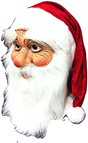 Santa Claus Latex Mask - Realistic Full Face Latex Mask with White Beard, Red Cap Fancy Costume Masquerade for Halloween Christmas Party New Years Holiday