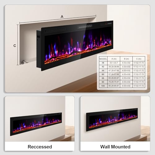 Image of Zionheat 80 inch Wide Screen Electric Fireplace-Wall Fireplace for Living Room-Fireplace Inserts /Wall Mounted with Remote Control, Timer, Dimmer, 12 Flame Colors, 750 /1500W