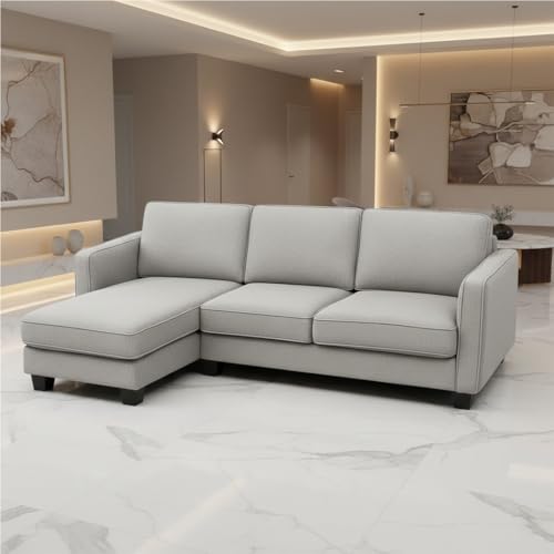 Image of FURNY Arlo 4 Seater Fabric LHS L Shape Sofa Set (Light Grey) Premium Velvet Finish | Ideal of Living Room