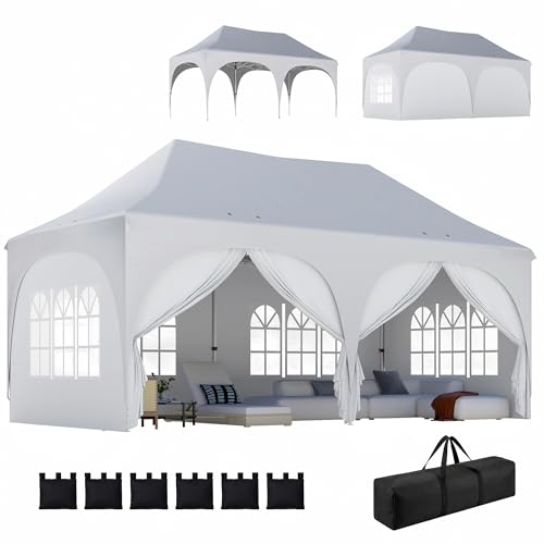 Outsunny Carpa Plegable 6x3 m, Pop up, con 6 Laterales Extraíbles, Cenador de Jardín con Altura Ajustable, Ventanas, Bolsa de Transporte, UPF30+, Gazebo para Camping, Fiestas, Exterior, Gris Claro