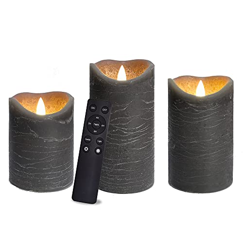 Image of iZAN 3 Pack Real Wax Flameless Candles Battery Operated LED Pillar Flickering Realistic Electric Candle Gift Sets with Remote Control and Cycling 24 Hours Timer 3 inchD X 4 inch 5 inch 6 inch H (Grey)