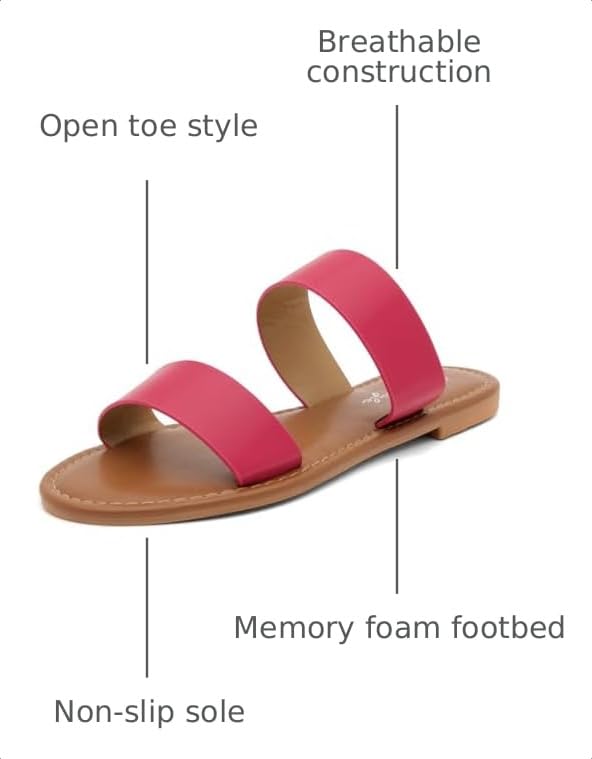 Image of Herstyle Flat Sandals for Women, Double Strap Slide Sandals, Open Toe Slip On, Comfortable Cushioned Footbed Casual Summer Shoes for Daily Wear, Beach, Vacation, Clear Options