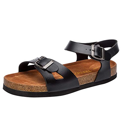 Xinantime Damen Sandalen Damen Sommer Sandalen im Alter von flachen Mode Bequeme Schuhe Flip Flops Knöchel Schnalle Strandschuhe Zehentrenner Schwarz Weiß