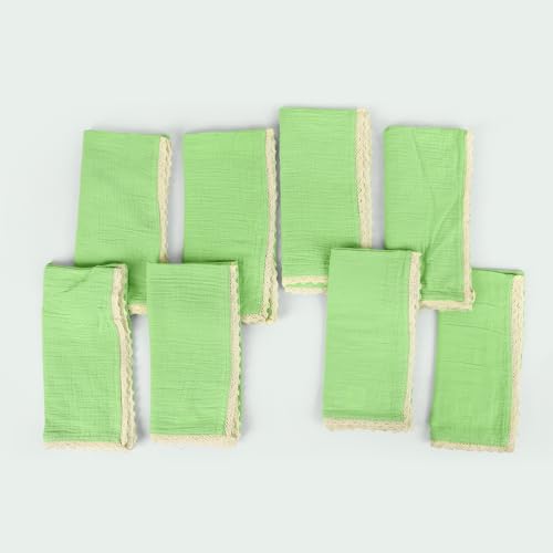 Image of FINGERCRAFT Cloth Napkins Set of 8, 20x20 Inch, Soft Cotton Muslin Dinner Napkins with Lace Edge, Reusable Washable Table Napkins for Wedding, Party, Dining & Home Decor (Lettuce Green)
