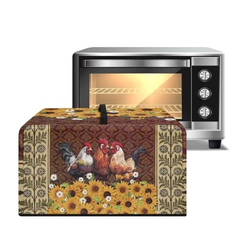 Image of Microwave Oven Dust Cover Air Fryer Toaster Oven Protector, Stain-Resistant Small Appliances Cover, S, 18.25 x 14.5 x 11 Inches, Rooster Chicken Sunflower Daisy
