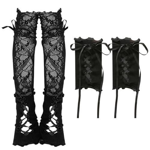 TYXHXTF 2 Paar Fingerlose Handschuhe, Spitzen Handschuhe, Gothic Accessoires, Punkhandschuhe für Halloween Party Cosplay für Damen