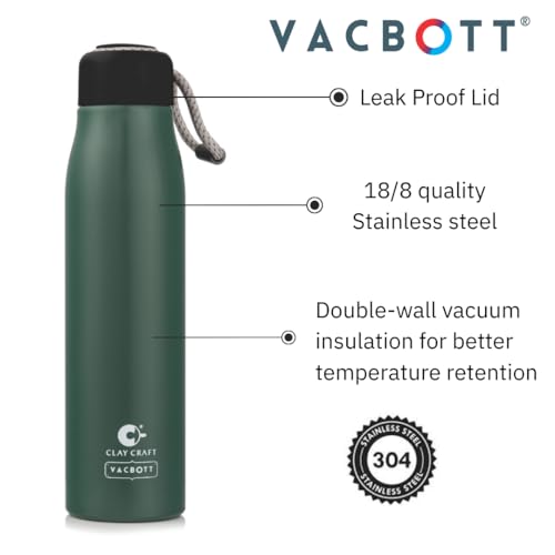 Image of CLAY CRAFT VACBOTT KITKAT Double Walled|18 Hours Hot and 24 Hour Cold Vacuum Insulated Flask Bottle|600ml, Water Bottles School|Office|Home|Gym|Travelling|BPA-Free|BIS Certified|1Year Limited Warranty