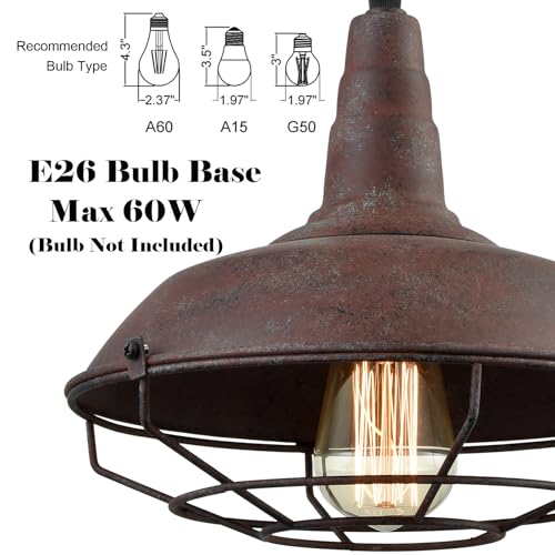 Image of DAYCENT Barn Style Pendant Light Farmhouse Caged Pendant Lighting Industrial Metal Wire Hanging Pendant Light Barn Pendant Light Fixtures for Kitchen Island Hallway Foyer, Rust Finish