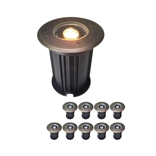 MALORY Brass Top Cover Landscape Well Lights, 12V Low Voltage Outdoor In Ground Lights,Landscape Lighting for Pathway, Driveway and Garden (Open Top, 10-Pack Without Bulb) 10-pack without Bu