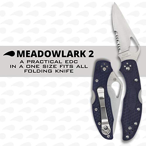 Image of Spyderco Byrd Meadowlark 2 Lightweight Knife with 2.90 inch Stainless Steel Blade and Blue Non-Slip FRN Handle - CombinationEdge - BY04PSBL2