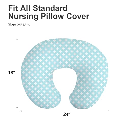 Image of Little Grape Land Cotton Nursing Pillow Covers 2 Pack, Soft & Breathable Removable Breastfeeding Pillows Covers for Feeding Pillows, Nursing Pillow Slipcover for Baby Girls Boys, (Aqua & White)