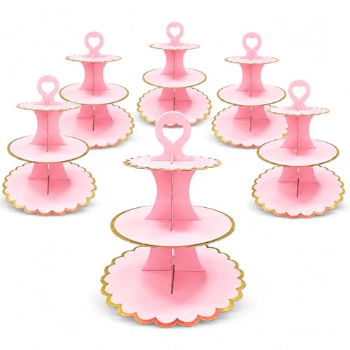 UKoosien 6 Pack Pink Cardboard Cupcake Stand 3 Tier Afternoon Tea Stands for Fairy Cakes Sandwiches Desserts Wedding Baby Shower Birthday Party & Dessert Table Display