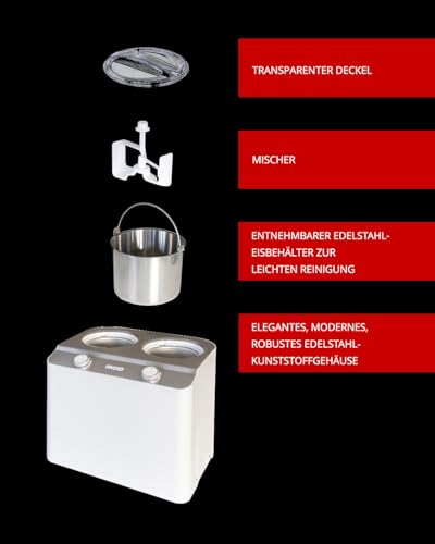 Unold 48830 Doppio Eismaschine, Speiseeisbereiter mit Kompressor inkl. 2 Eisbehälter, Sahneeiscreme in ca. 30 Minuten, 250 Watt, Weiß – Bild 5