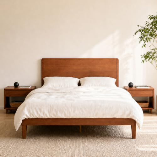 Bamboo Japanese Joinery Bed Frame Queen, Platform Bed, Walnut; ( Head unit only (incomplete)