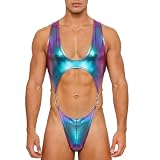 Hansber Adulti Body Uomo Jockstrap Wrestling Singlet Cut Out Thong Body Reggicalze Shaper Tuta Metallizzata Nera Tanga Un Pezzo Festa Blu S