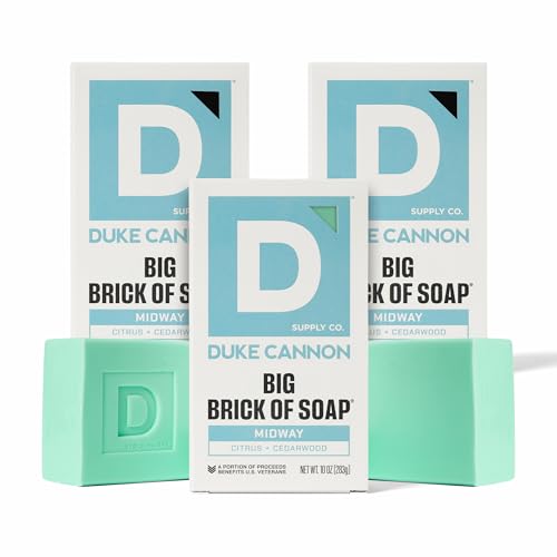 Image of Duke Cannon Supply Co. Extra Large Bar Soap Bundle - Men's Natural Bar Soap with Masculine Scents - All Skin Types - Big Brick of Soap - 3 Pack - Midway,10 oz (3 Pack)