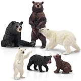 Toymany 6PCS Realistic Bear Figurines Set - Plastic Bears Toy with Grizzly, Black Bear, Polar Bear and Cubs, Wild Animals Figures Education Toy Cake Toppers Christmas Birthday Gift for Kids Toddlers