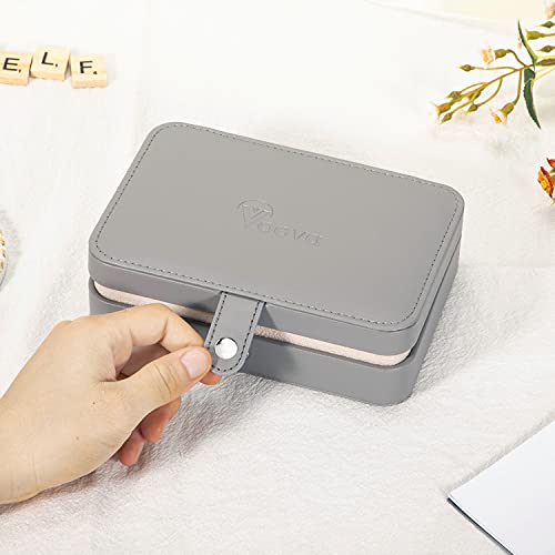 Voova Jewelry Box Organizer for Women Girls, 2 Layer Large Men Jewelry Storage Case, PU Leather Display Jewellery Holder with Removable Tray for Necklace Earrings Rings Bracelets (Grey, Small) — view 6