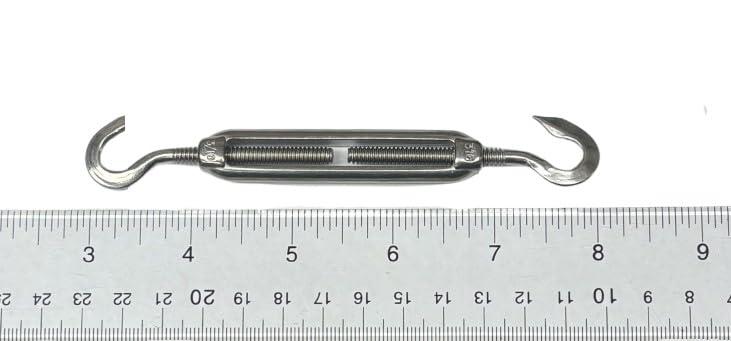 US Stainless Tensores para Cables de Acero 316 con Gancho y Gancho 3/16" Grado Marino miniatura 3