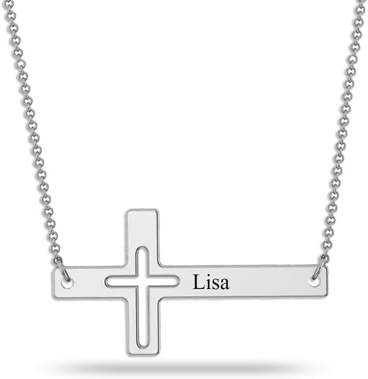 LeCalla Personalized Customized Engraved Name Cross Pendant Necklace for Women and Teen