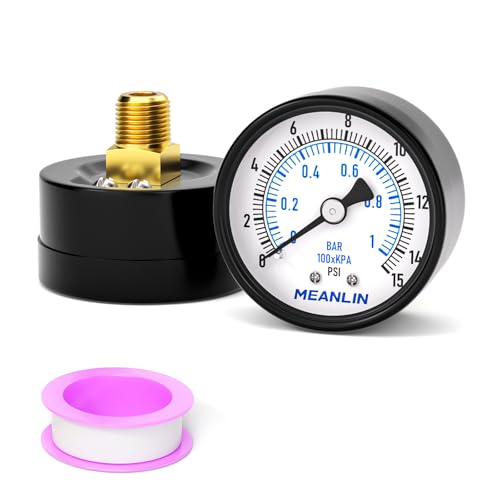 Image of MEANLIN MEASURE 0-15Psi Well Pump Pressure Gauge 1 /4 inch NPT 2 inch FACE DIAL for Water Oil Air Well Pump Tank Tire Pressure Test Back Mount, with Teflon Tape